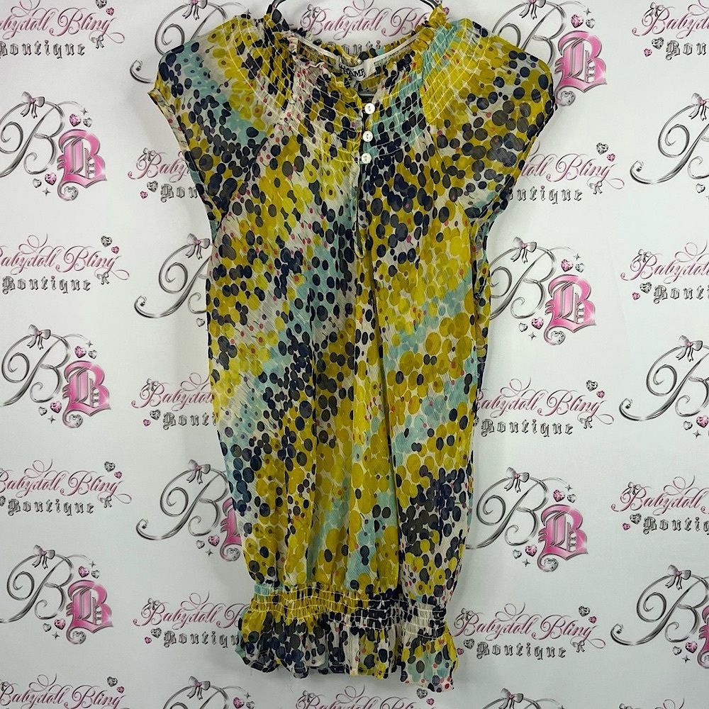 Tramp top long style dotted polka dot y2k buttons  Multicolor Polka Dot Blouse